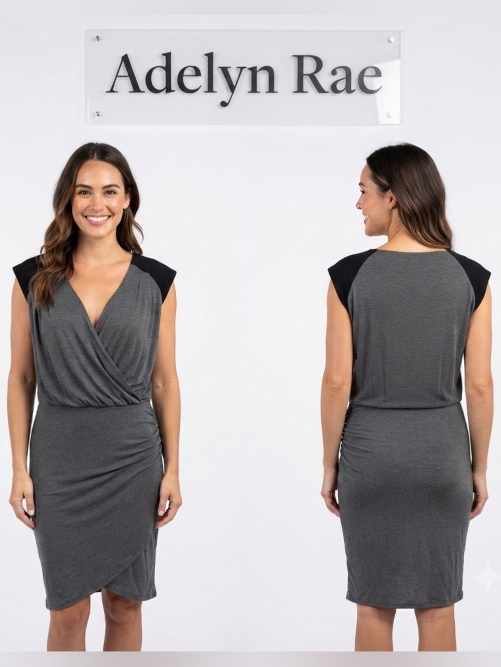 Adelyn Rae Cinched Waist Layered V-Neck Dress NWT Small